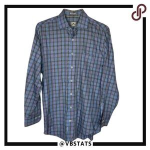 Peter Millar Blue/Purple/Black Plaid Long Sleeve Shirt in Size Medium